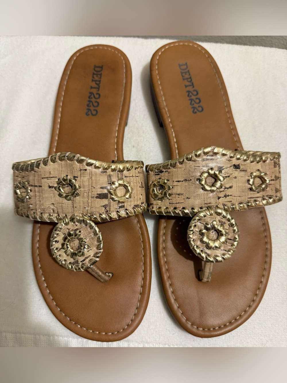 Dept.222 Women's Gold Cork-Textured Toe-Post Slide Sandals